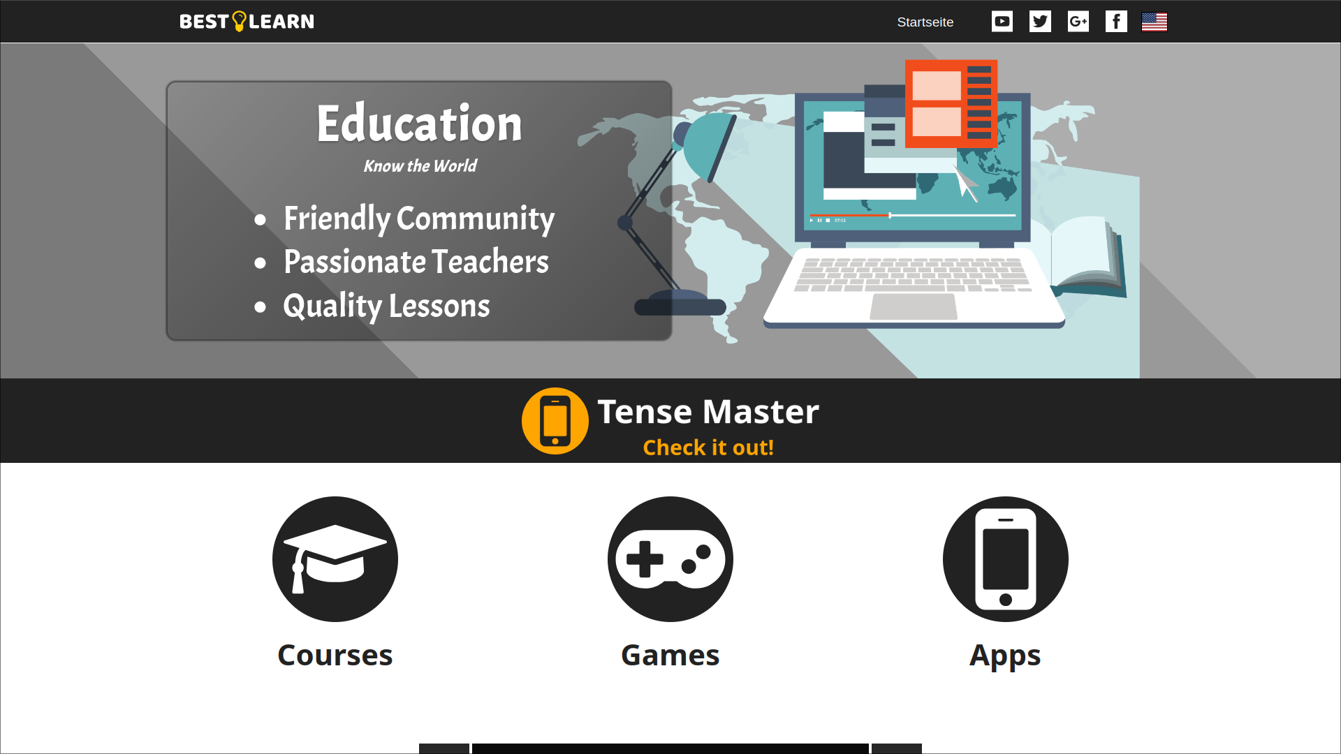 Screenshot showcasing the top section of the homepage for the website for Bestlearn