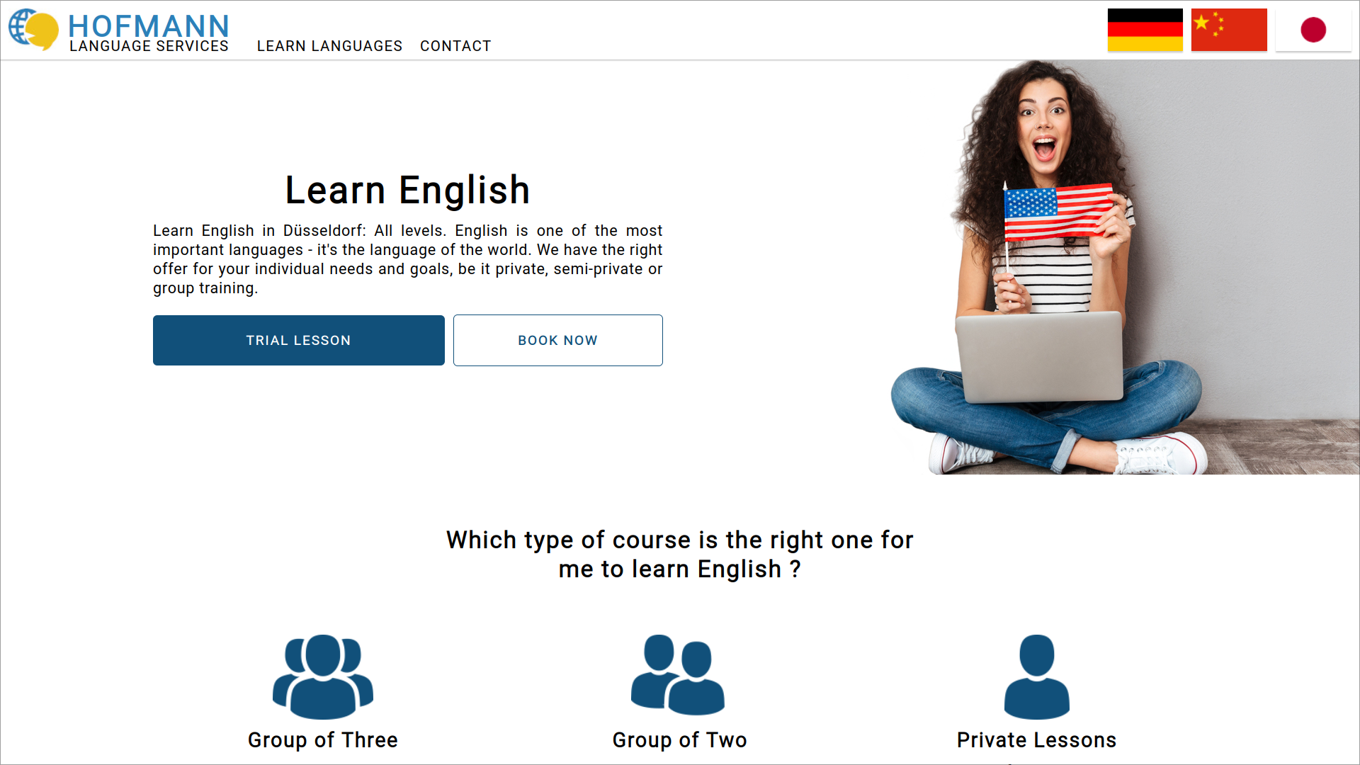 Screenshot showcasing the middle section of the homepage for the international website for Hofmann Language Services