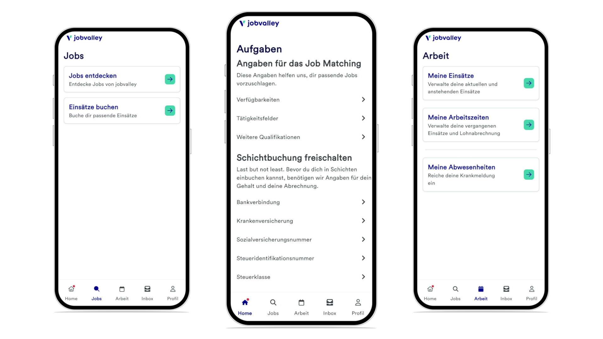 Screenshots showcasing responsive design for the mobile app for Jobvalley