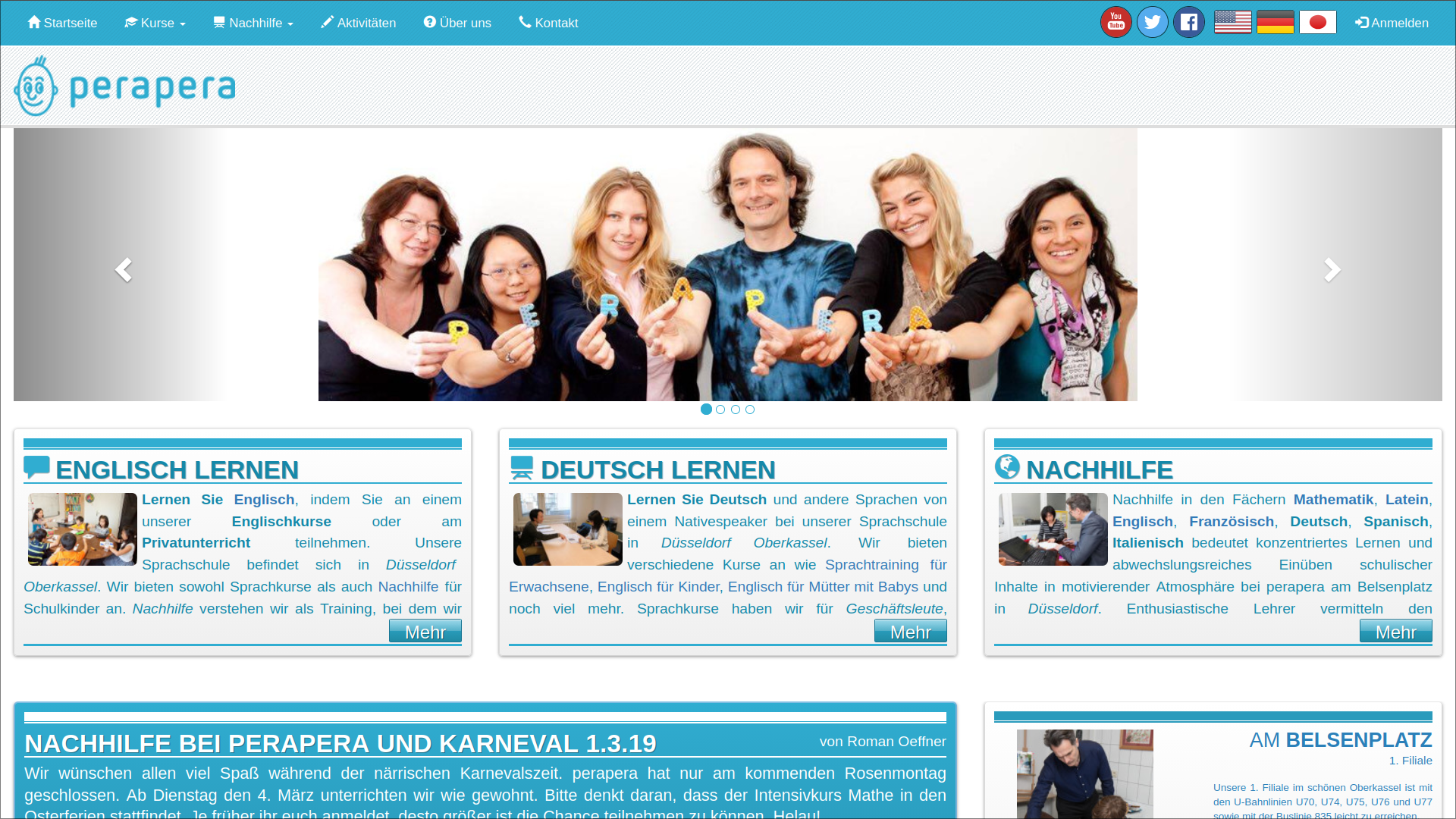 Screenshot showcasing the homepage for the website for Perapera
